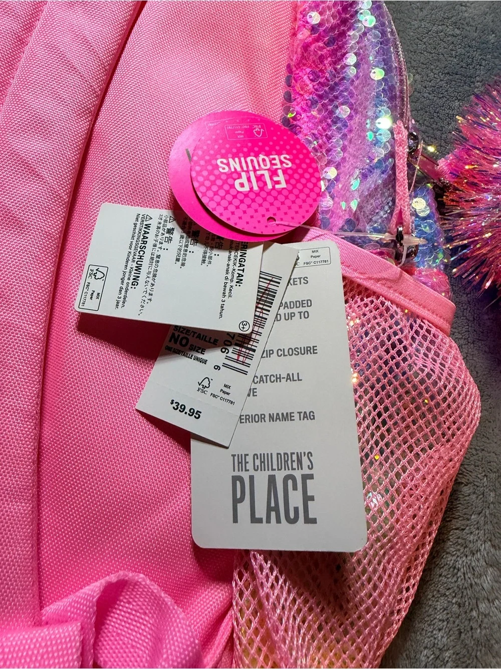 The Children's Place Pink Multicolor Sequin Star Backpack